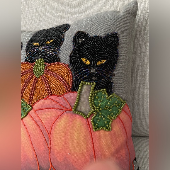 Pier 1 Beaded black cat pumpkin pillow - Picture 4 of 6